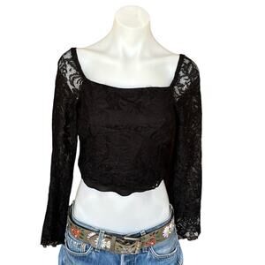 Black Bustier Crop Top MEDIUM Corset Lace Wiccan Witchy Whimsigoth Kirious LA